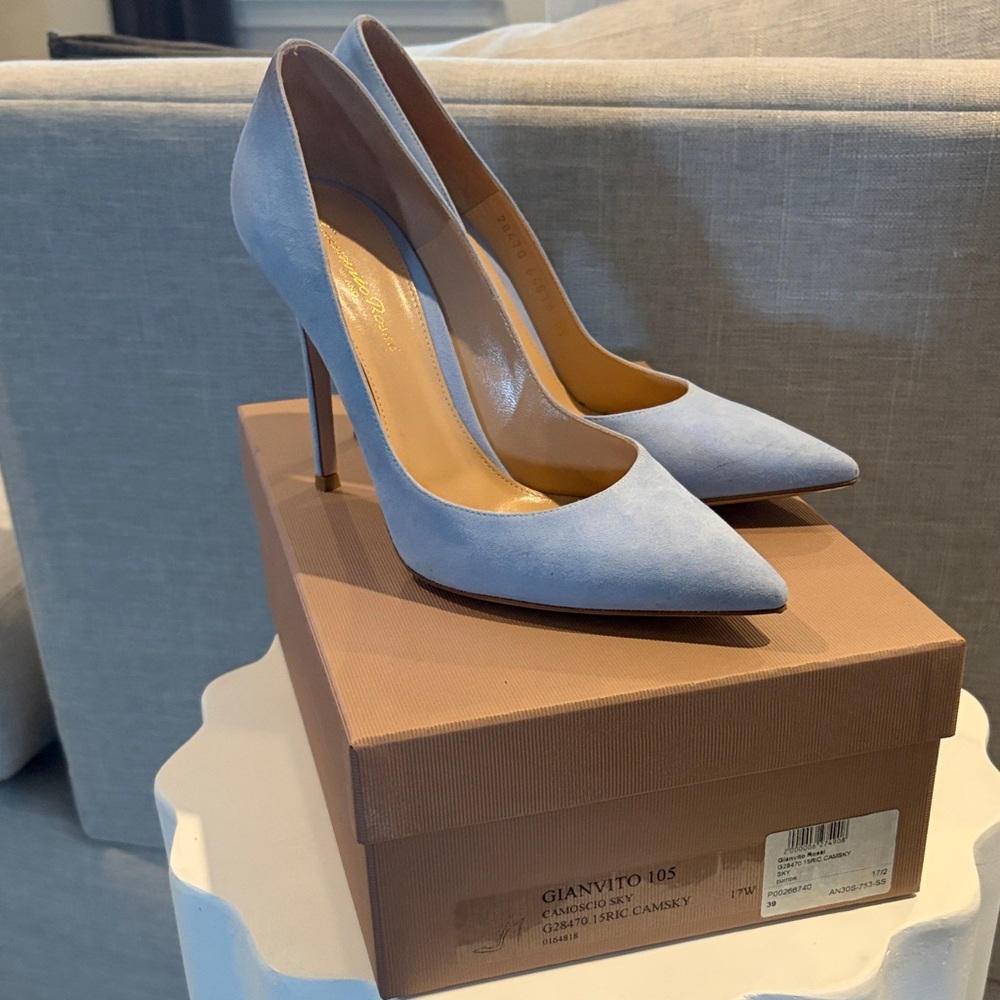 Gianvito Rossi Light Blue Suede Pointed-Toe Stilettos